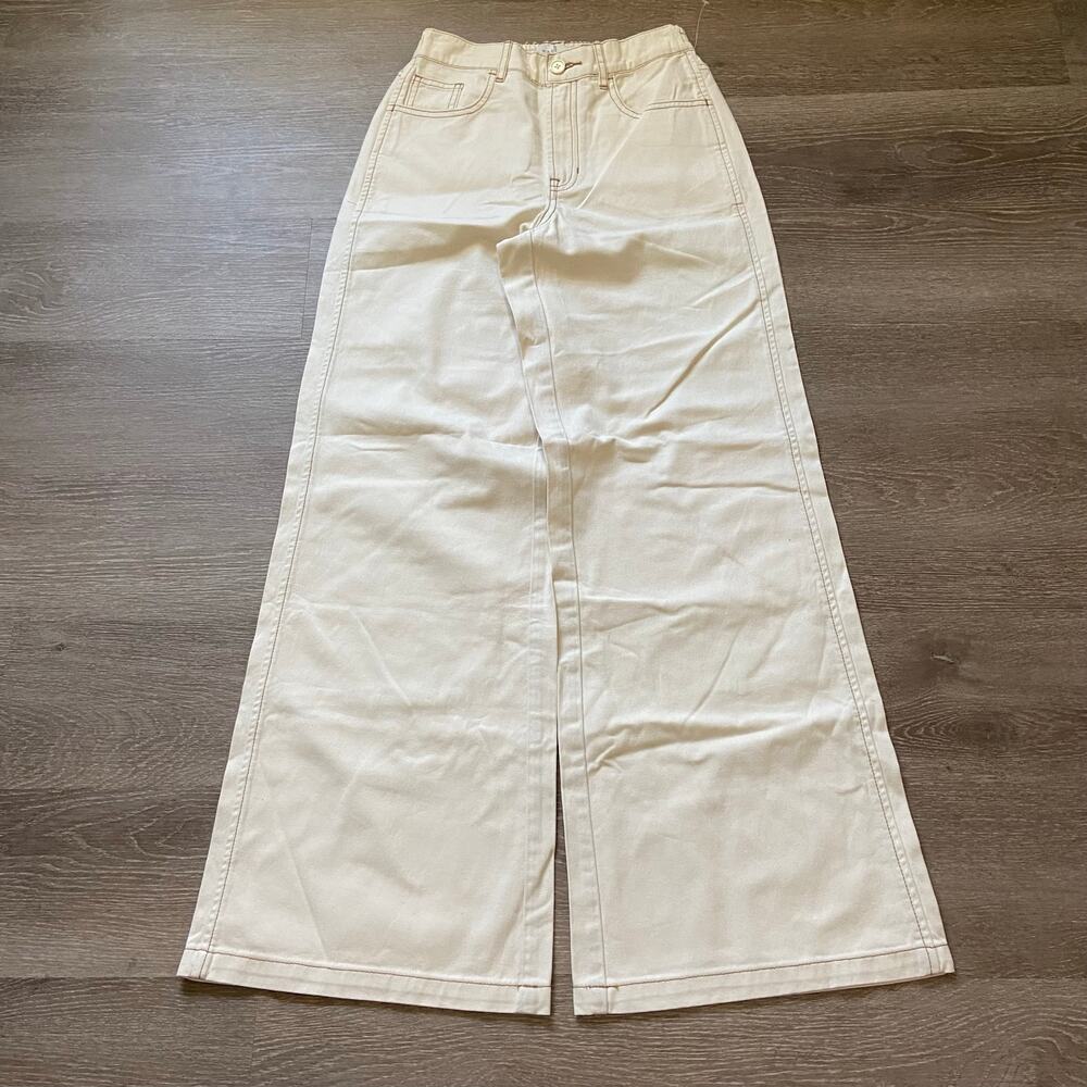Pacsun Wide Leg Jean Women's XS Cream High Rise Baggy Contrast Stitching NWOT